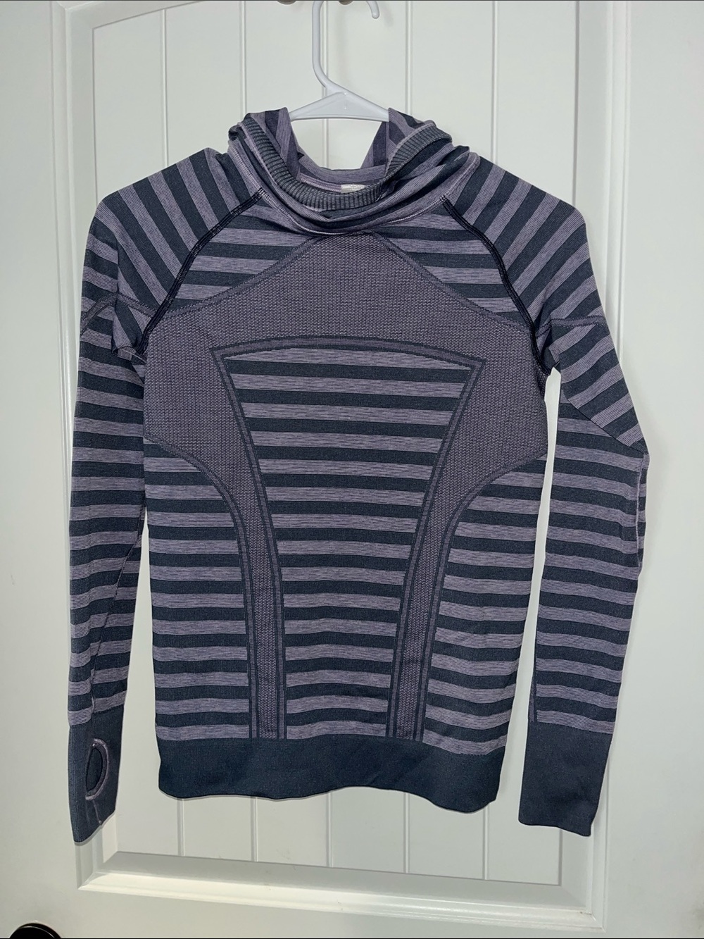 Ivivva Striped Cowl-Neck Sweater in Gray and Purple